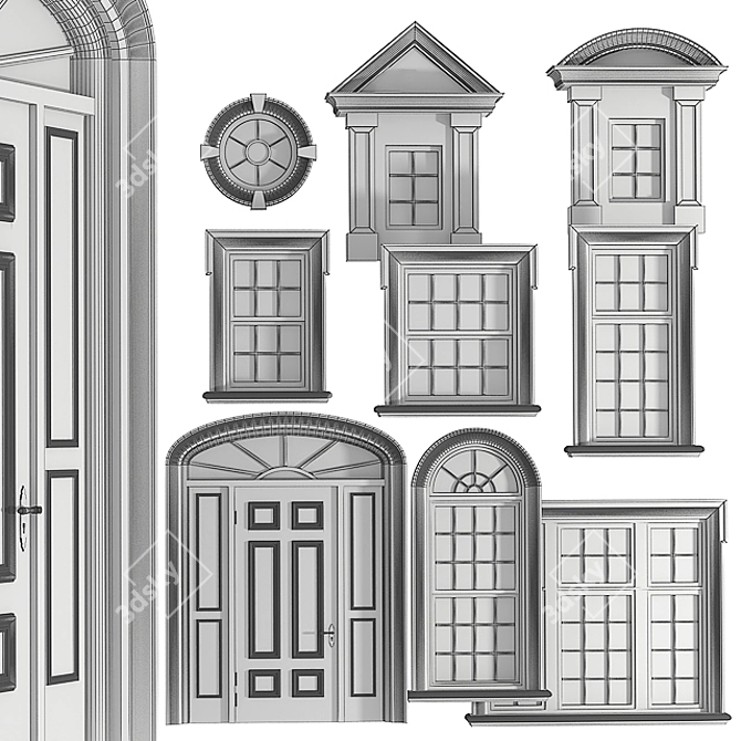British Classic Window and Door Set 3D model image 3