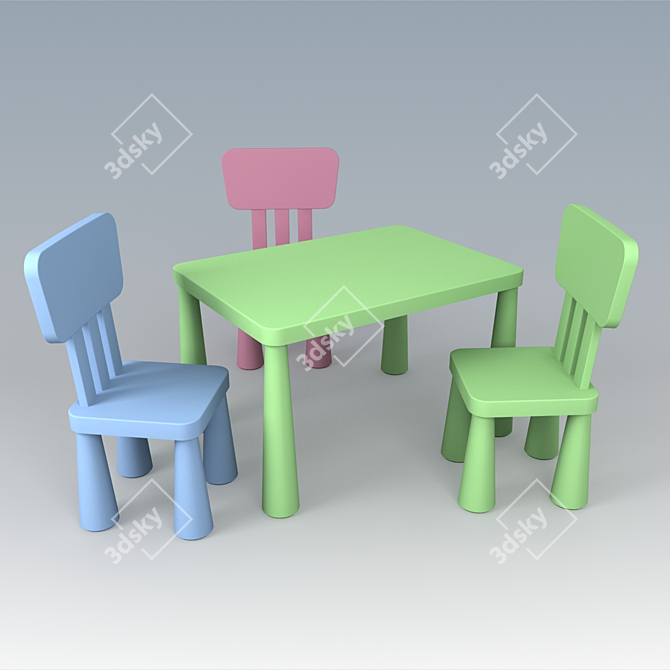 Mammut Kids Furniture Set: Table & Chairs 3D model image 1