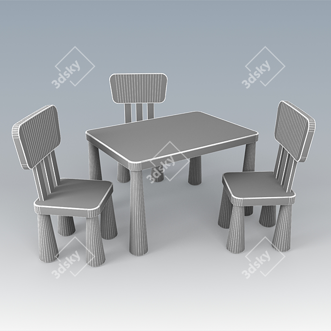 Mammut Kids Furniture Set: Table & Chairs 3D model image 2