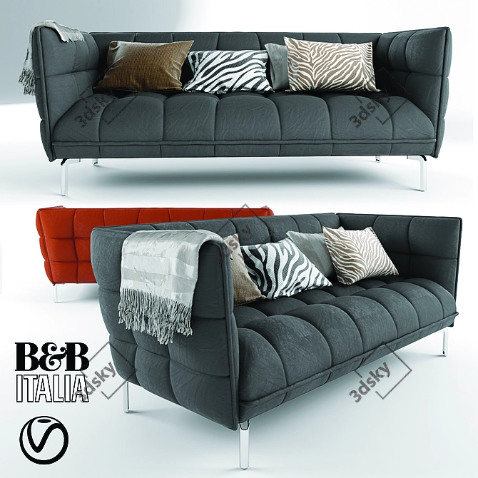 Sleek Metal & Fabric Sofa 3D model image 1