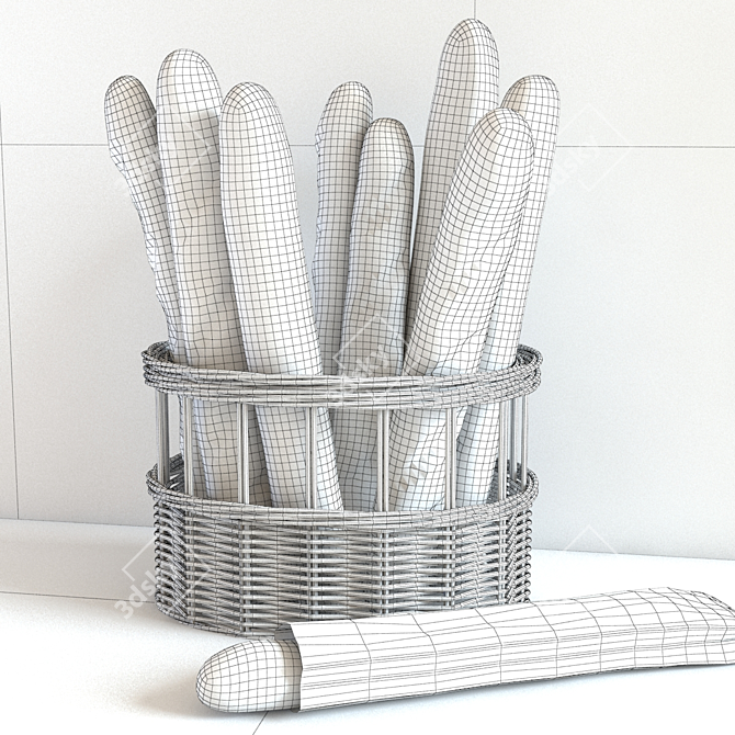 Artisan Baguette Basket 3D model image 2