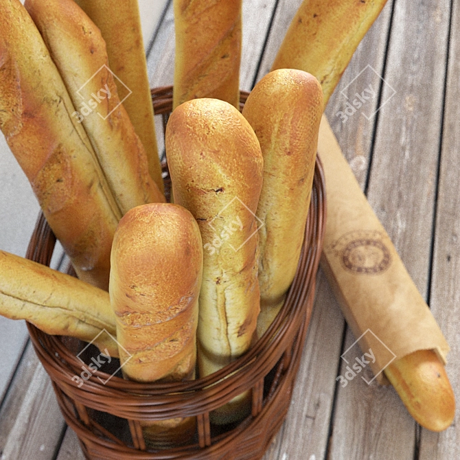 Artisan Baguette Basket 3D model image 3