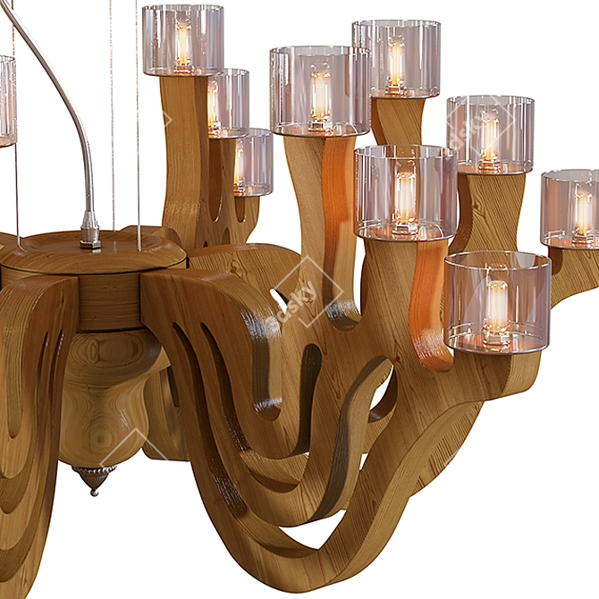 Modern Wood and Glass Hanging Lamp 3D model image 2