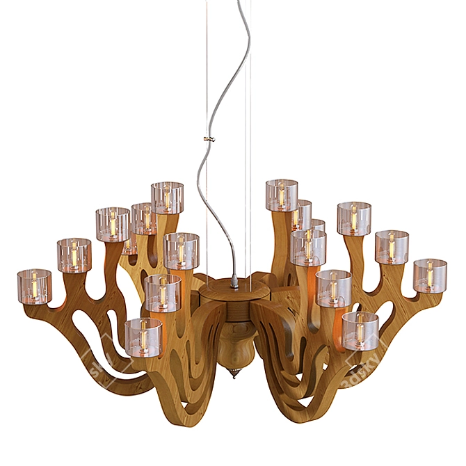 Modern Wood and Glass Hanging Lamp 3D model image 3