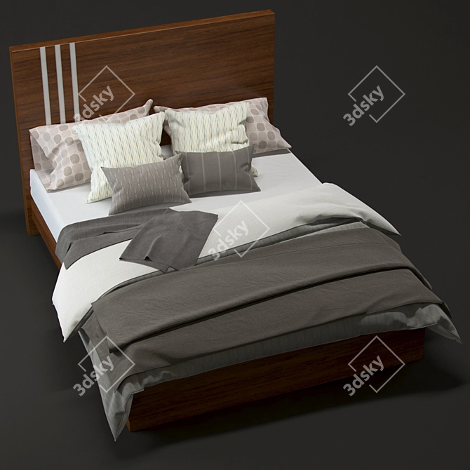 Modern Fabric and Wood Bed Frame 3D model image 1
