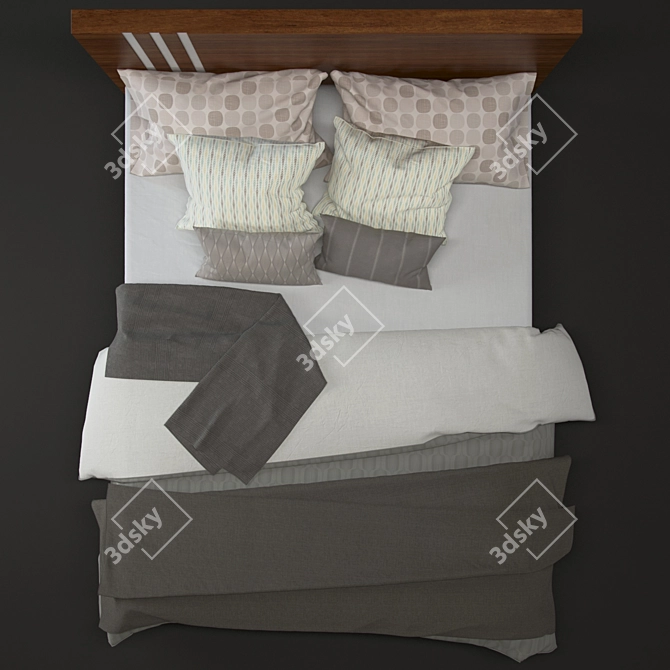 Modern Fabric and Wood Bed Frame 3D model image 2