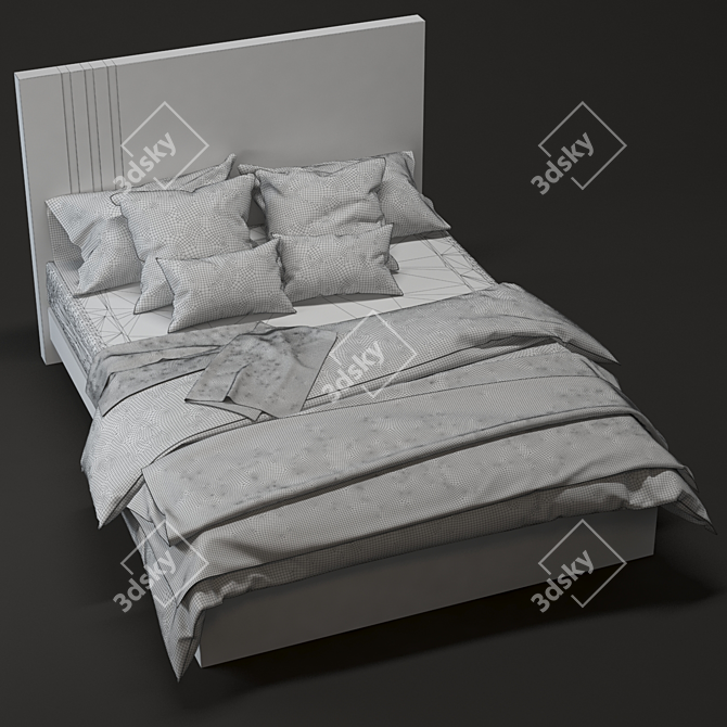 Modern Fabric and Wood Bed Frame 3D model image 3