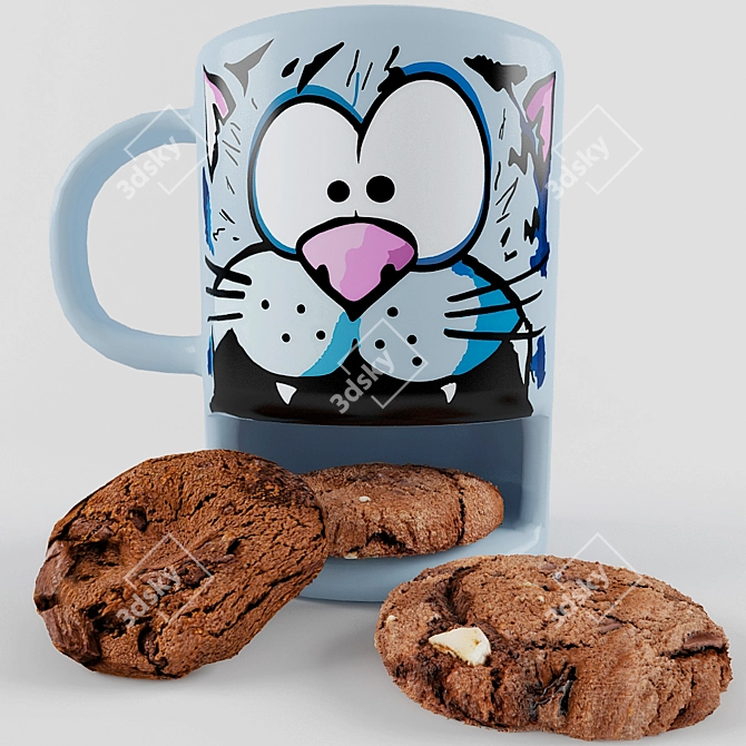 Playful Cat Mug with Cookie Compartment 3D model image 1