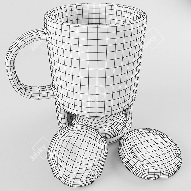 Playful Cat Mug with Cookie Compartment 3D model image 3