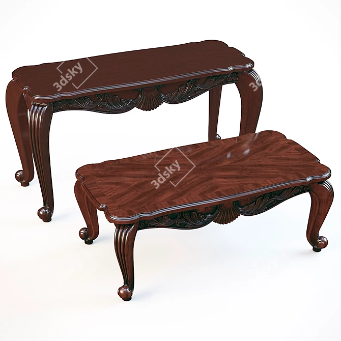 Elegant Shell and Leaf Sofa Table 3D model image 1