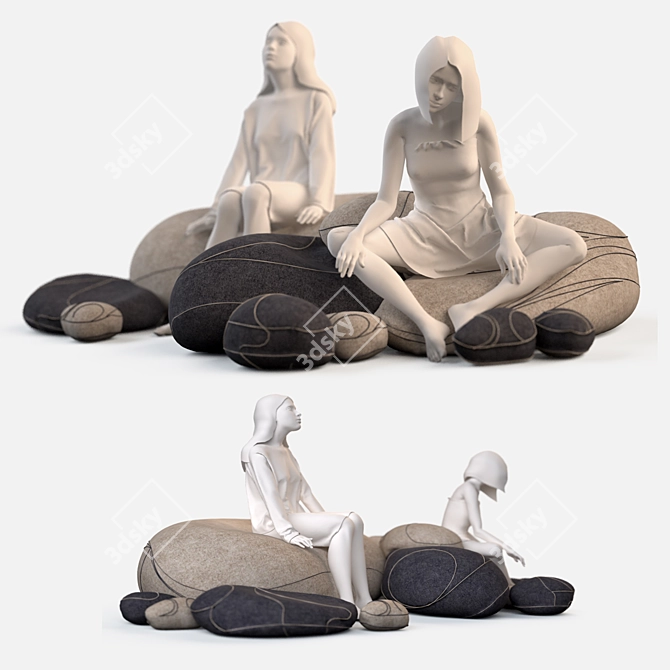 Stylish Stone Floor Cushions 3D model image 1