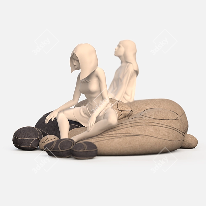 Stylish Stone Floor Cushions 3D model image 2