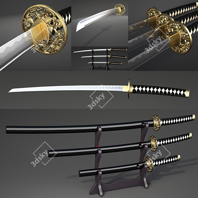 Tri Sword Set: Katana, Chisa-Katana, Tanto 3D model image 1