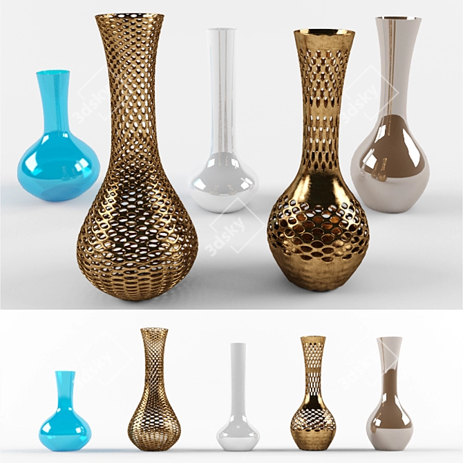 Elegant Collection of 5 Vases 3D model image 1