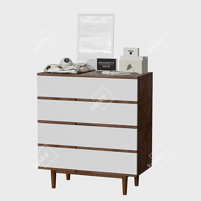 Zuo LA Walnut & White High Chest 3D model image 1