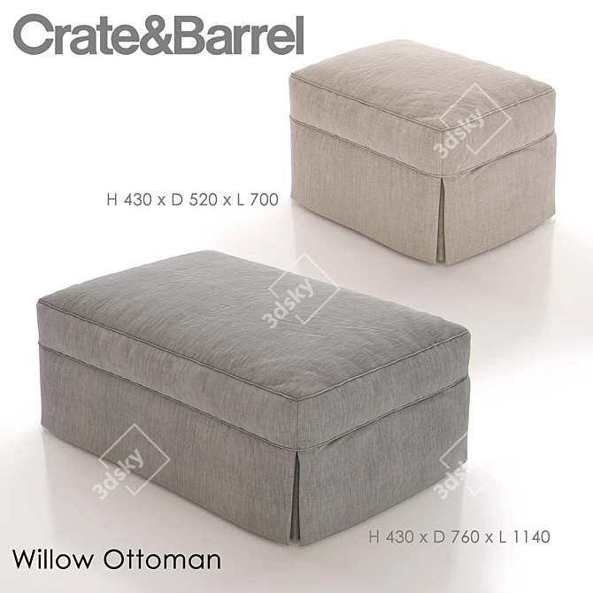 Elegant Willow Ottoman: Meticulously Crafted 3D model image 1