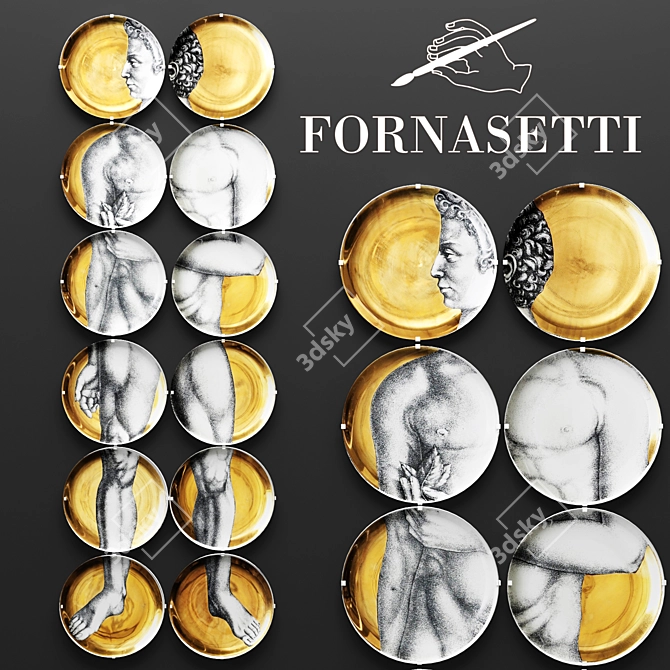 Fornasetti Adamo Porcelain Plate Set 3D model image 1