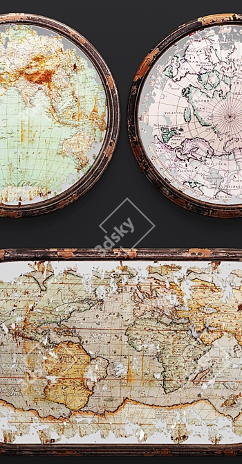 Mirrored Map Wall Decor - Set Of 3 3D model image 2