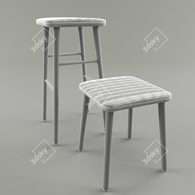 Modern Wooden High Stool 3D model image 3