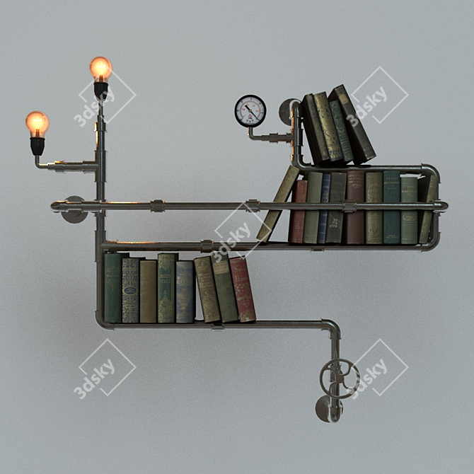 Title: Steampunk-Inspired Decorative Bookshelf 3D model image 1