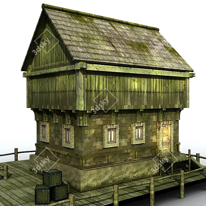 Low Poly Game Map House 3D model image 1