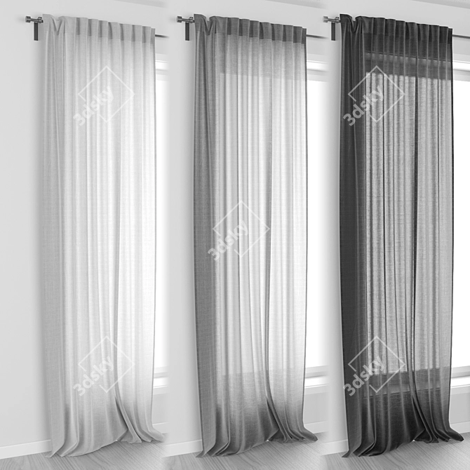 IKEA AINA Curtain Set with Rod 3D model image 1