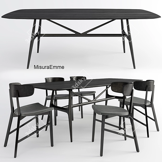 Modern Dining Set: Gaudi Table + Alina Chairs 3D model image 1