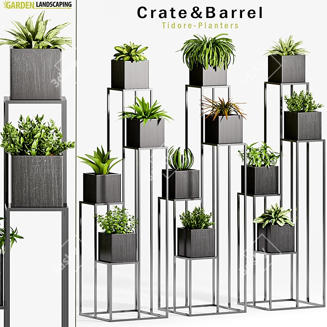Quadrant Plant Stand with Planters 3D model image 1