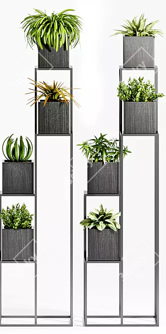 Quadrant Plant Stand with Planters 3D model image 3