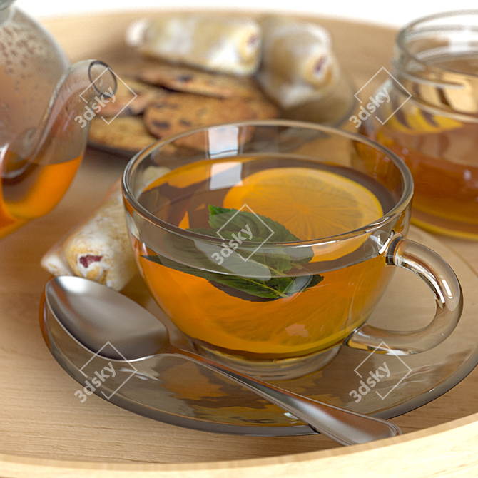 Delicious Tea and Honey Set 3D model image 2