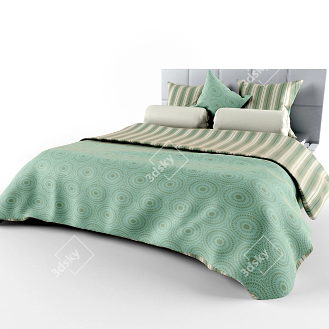 FOLDAL Bed: Stylish Leather Headboard & Satin Bedding 3D model image 1