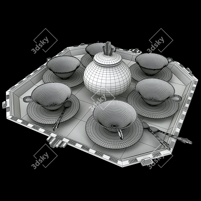 Elegant Art Deco Coffee Set 3D model image 3