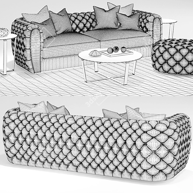 Windsor Tufted Sofa & Cromwell Table 3D model image 2