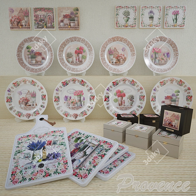 Provençal Charm Set: Plates, Key Holders, Boards & Boxes 3D model image 1