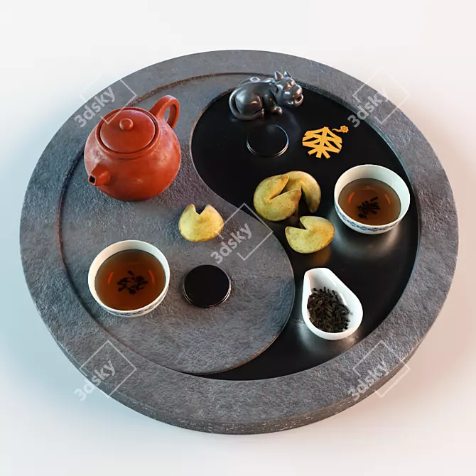 Chinese Stone Tray Yin-Yang: Authentic Tea Ceremony Set 3D model image 1