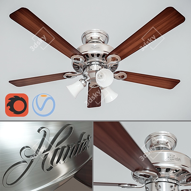 44" Hunter Ceiling Fan - Modern Design 3D model image 1