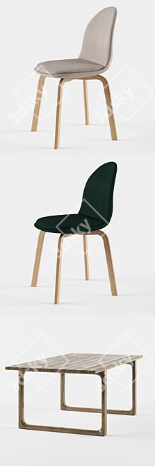 Fritz Hansen Sammen Chair & Table Set 3D model image 2