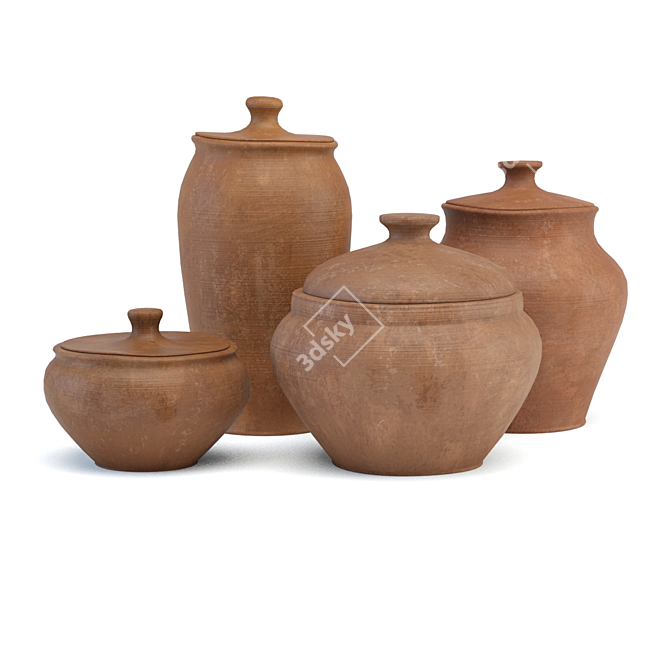 Natural Clay Tableware Set 3D model image 1