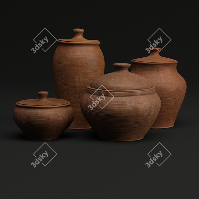 Natural Clay Tableware Set 3D model image 2