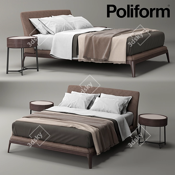 Poliform Kelly Bed and Nightstands 3D model image 1