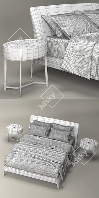 Poliform Kelly Bed and Nightstands 3D model image 3