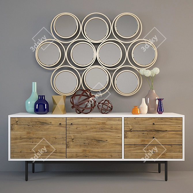 West Elm Console & Mirror Set 3D model image 1