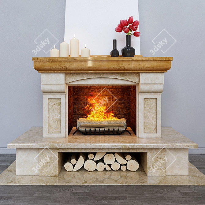 Marble Open Hearth Fireplace 3D model image 1