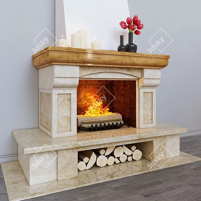 Marble Open Hearth Fireplace 3D model image 2