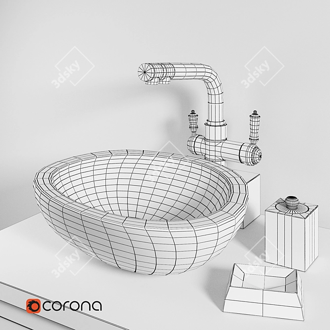 Natural Stone Sink Set with Teak House Cabinet & Lemark Mixer 3D model image 3