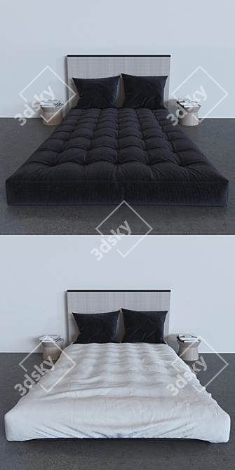 Modern Bed Set with Matching Nightstands 3D model image 2