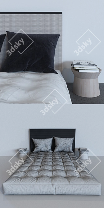 Modern Bed Set with Matching Nightstands 3D model image 3