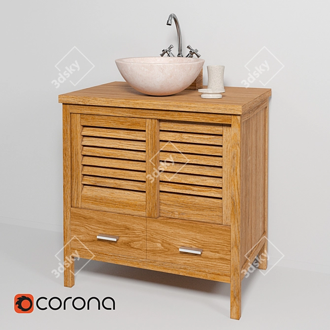 Teak House Marble Sink: Round White/Black/Onyx, Lombok 110 Cupboard & Lemark Mixer 3D model image 1