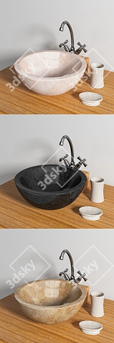 Teak House Marble Sink: Round White/Black/Onyx, Lombok 110 Cupboard & Lemark Mixer 3D model image 2