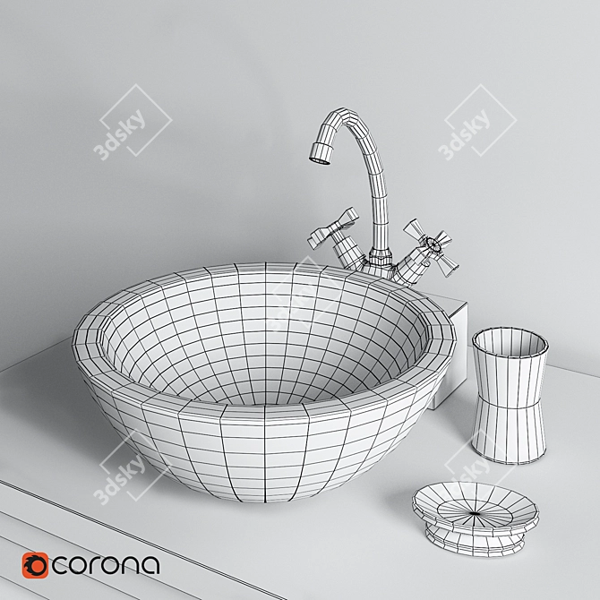 Teak House Marble Sink: Round White/Black/Onyx, Lombok 110 Cupboard & Lemark Mixer 3D model image 3